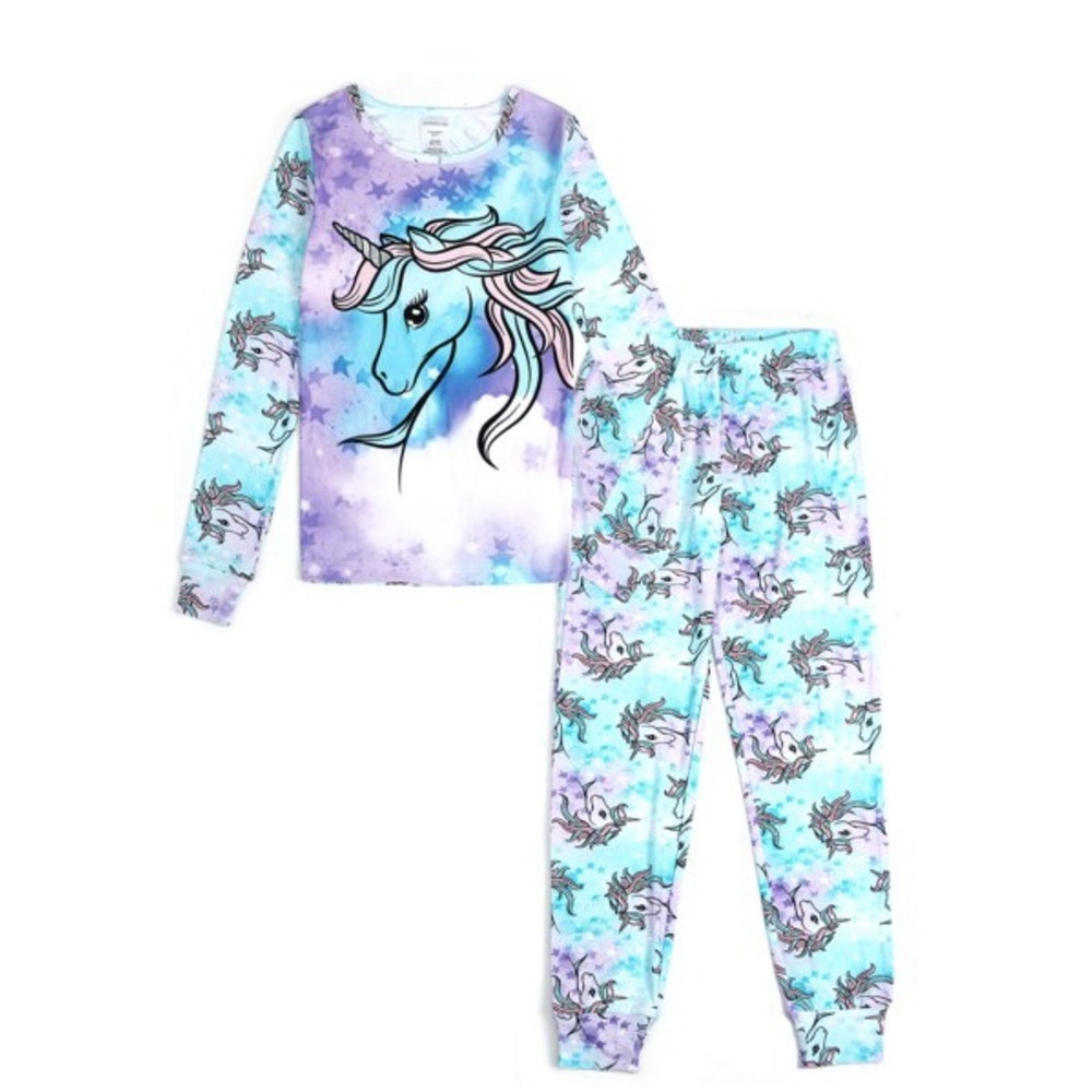 JelliFish Kids Pajama Set Girls 8 Aqua Blue New Unicorn Snug Fit 2pc 625211